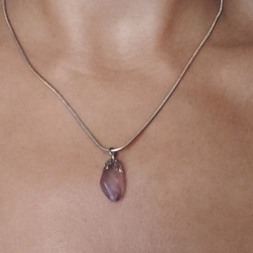 Pale Amethyst pendant with silver rope necklace